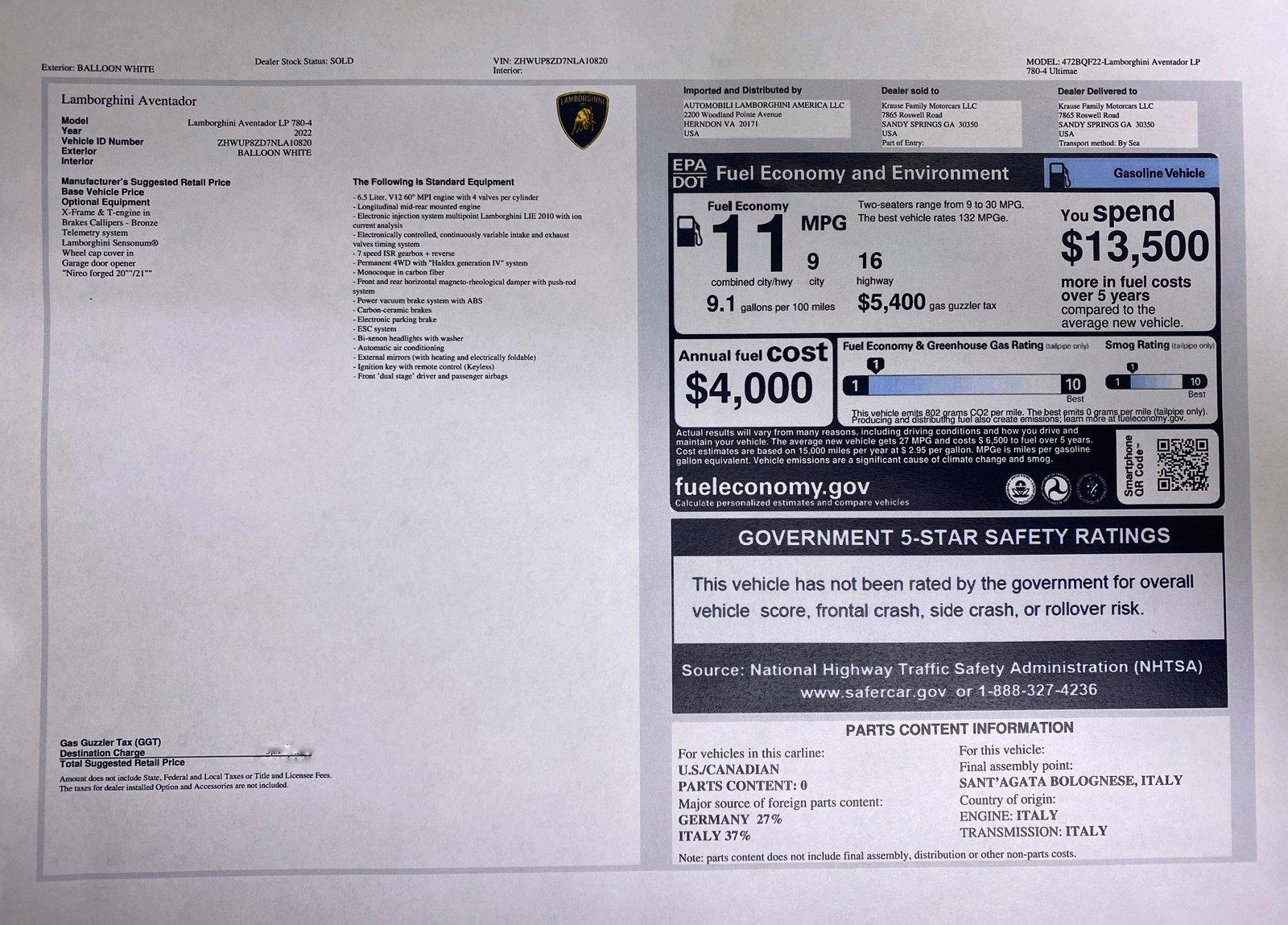 Used 2022 Lamborghini Aventador LP 780-4 Ultimae For Sale ($736,955)